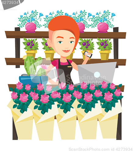 Image of Florist at flower shop vector illustration.