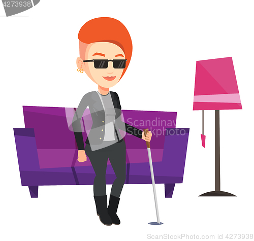 Image of Blind woman with stick vector illustration.