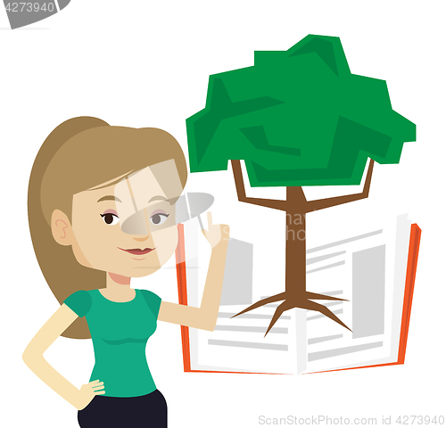 Image of Student pointing at tree of knowledge.