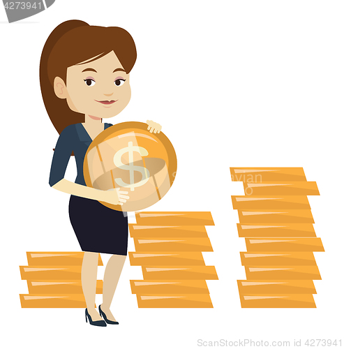 Image of Successful business woman with dollar coin.