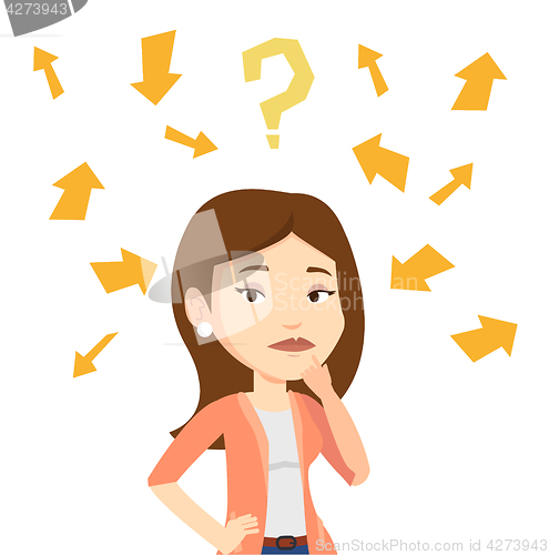 Image of Young business woman thinking vector illustration.