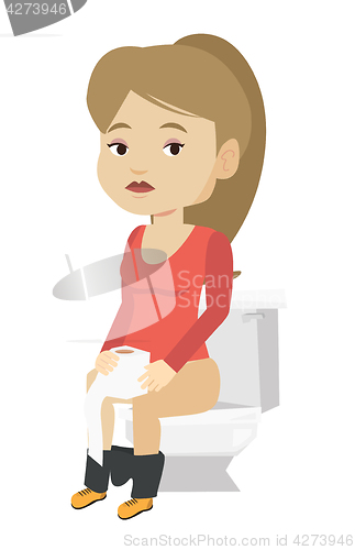 Image of Woman suffering from diarrhea or constipation.