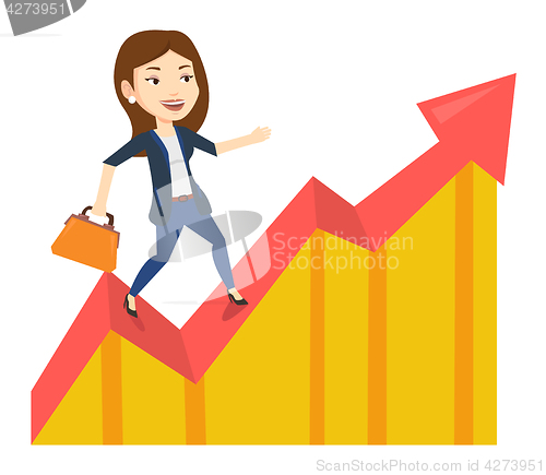 Image of Business woman standing on profit chart.