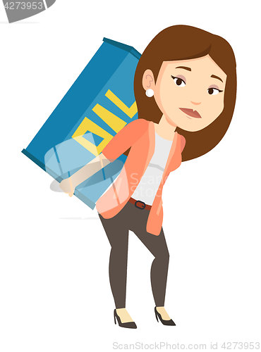 Image of Woman carrying oil barrel vector illustration.