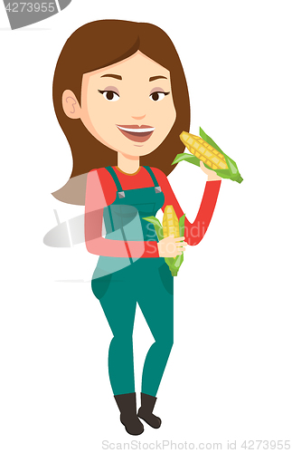 Image of Farmer collecting corn vector illustration.