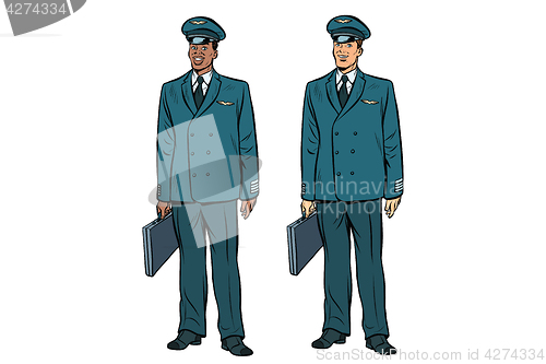 Image of African and Caucasian the pilots of civil aviation