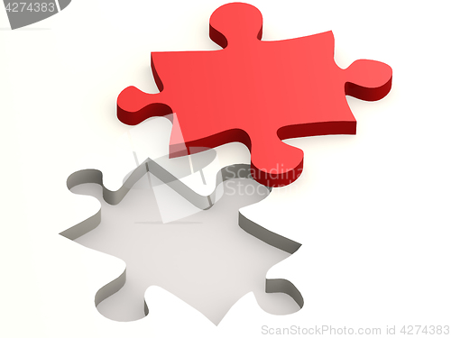Image of Red jigsaw puzzle isolated on white