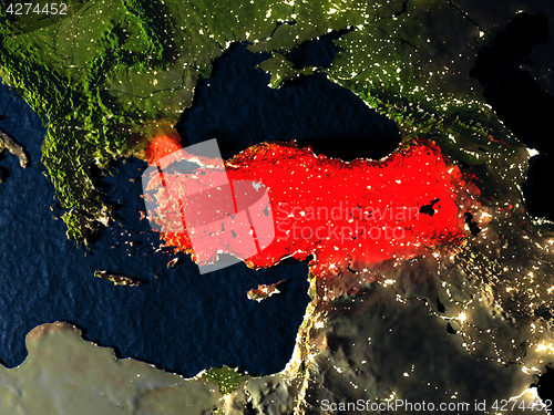 Image of Turkey in red from space at night