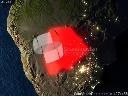 Image of Botswana in red from space at night