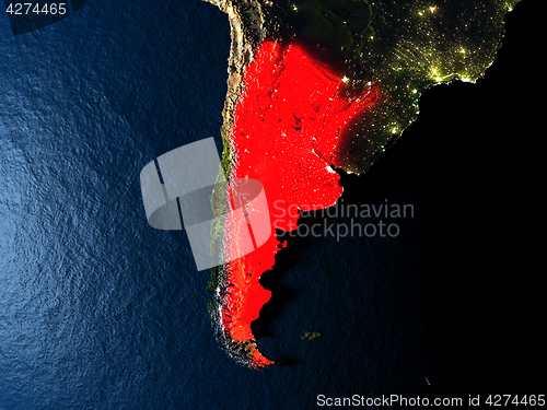 Image of Argentina in red from space at night