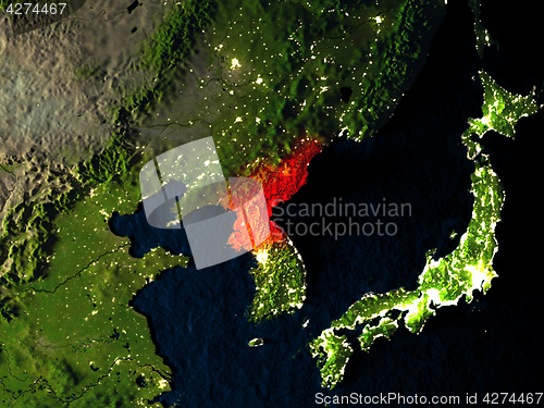 Image of North Korea in red from space at night