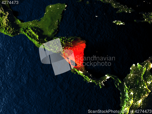 Image of Nicaragua in red from space at night