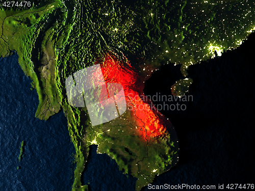 Image of Laos in red from space at night