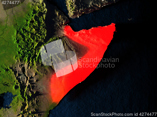 Image of Somalia in red from space at night