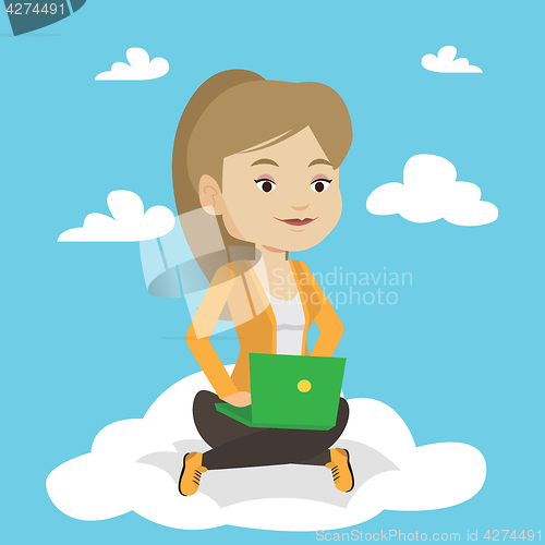Image of Woman using cloud computing technology.