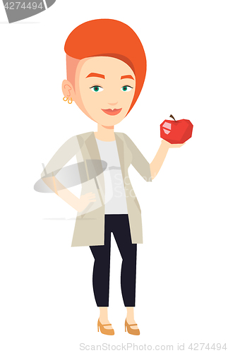 Image of Young woman holding apple vector illustration.