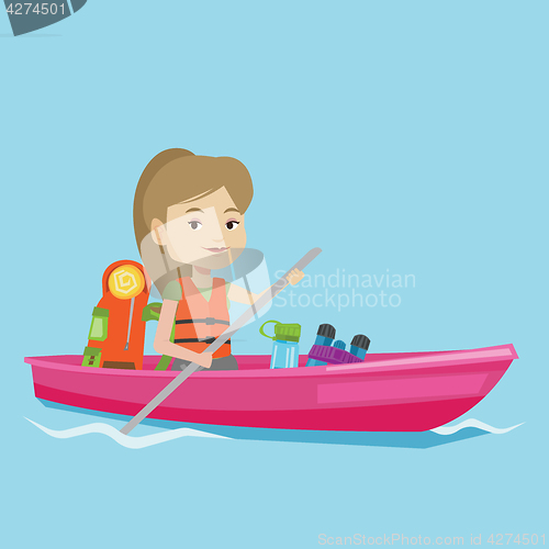 Image of Woman riding in kayak vector illustration.