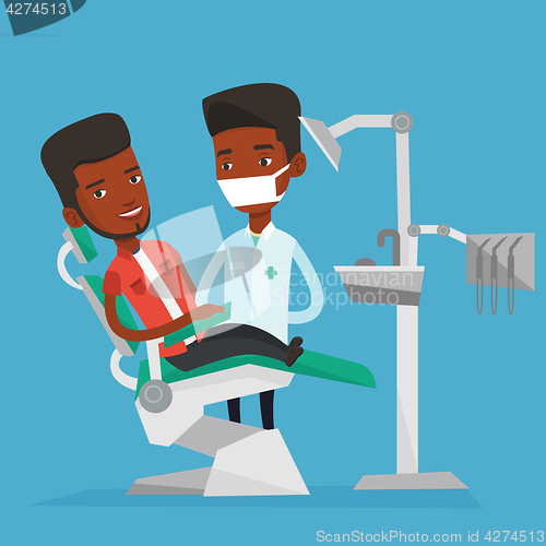 Image of Patient and doctor at dentist office.