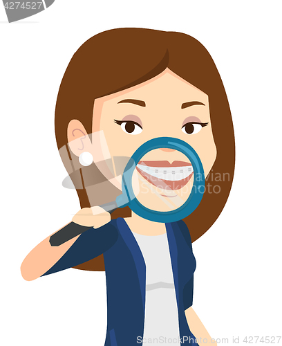 Image of Woman examining her teeth vector illustration.