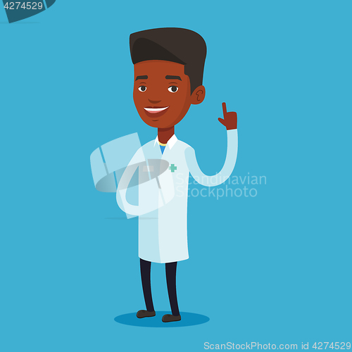 Image of Doctor showing finger up vector illustration.