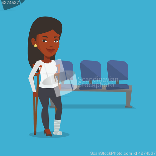 Image of Woman with broken leg and crutches.