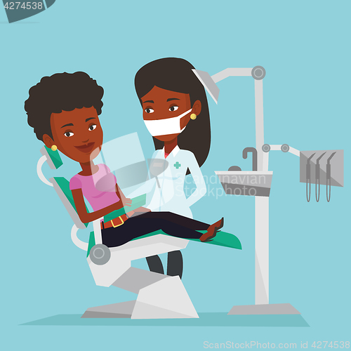 Image of Patient and doctor at dentist office.