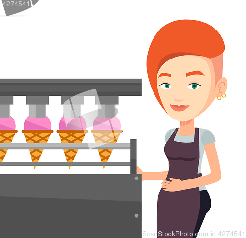 Image of Worker of factory producing ice-cream.