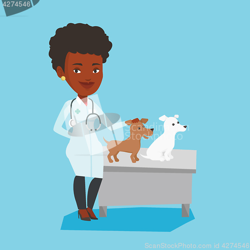 Image of Veterinarian examining dogs vector illustration.