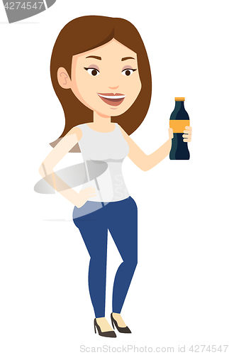 Image of Young woman drinking soda vector illustration.