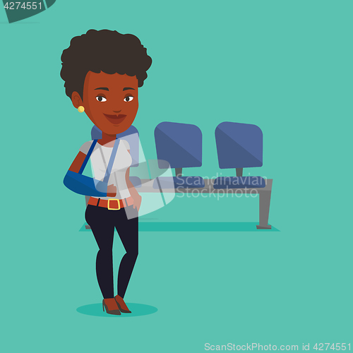 Image of Injured woman with broken arm vector illustration.