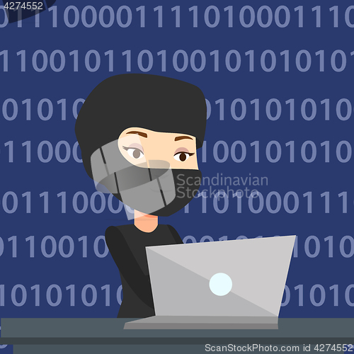 Image of Hacker using laptop to steal information.