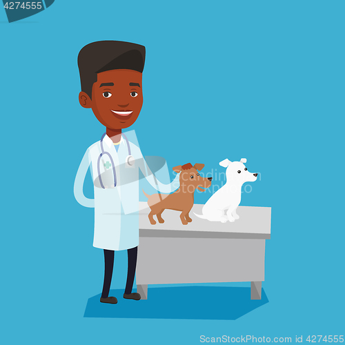 Image of Veterinarian examining dogs vector illustration.