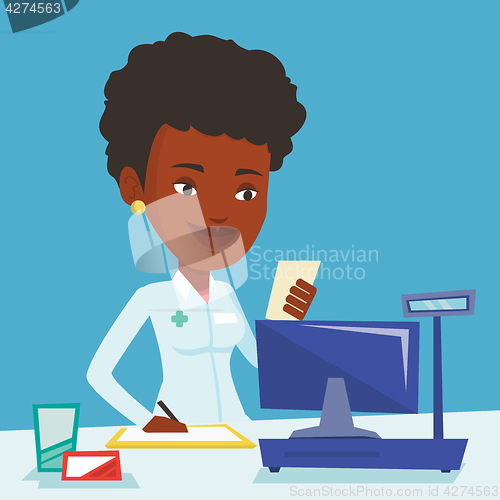 Image of Pharmacist writing prescription.