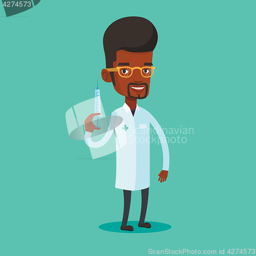 Image of Doctor holding syringe vector illustration.