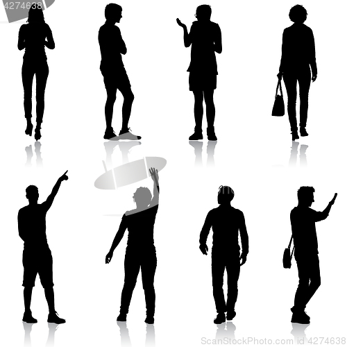 Image of Set Black silhouettes of beautiful man and woman on white background. illustration