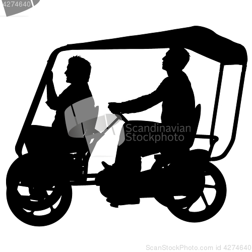 Image of Silhouette of two athletes on tandem bicycle on white background