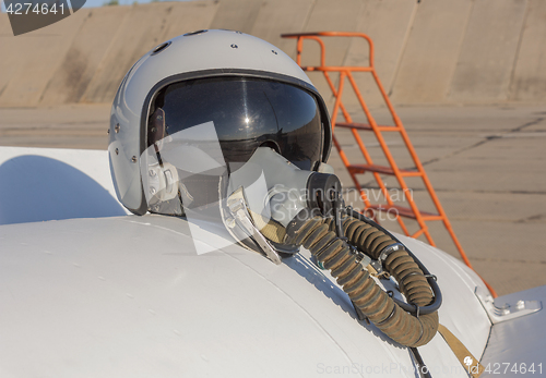 Image of Helmet and oxygen mask of a military pilot