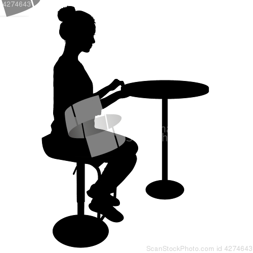 Image of Silhouette girl sitting on a chair white background