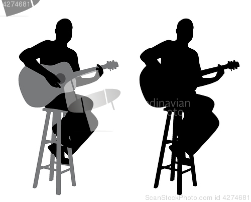Image of Guitar player sitting on a bar stool