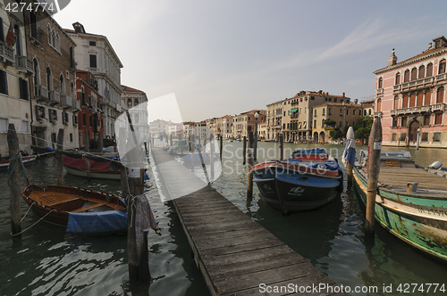 Image of Pier and boats on the Grand Canal in Venice, Vento, Italy, Europ