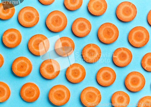 Image of sliced carrot on blue background