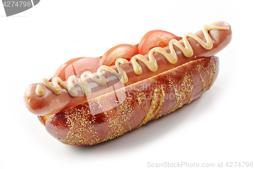 Image of fresh hotdog on white background