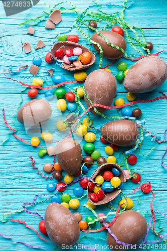 Image of Candy, eggs from chocolate, ribbons