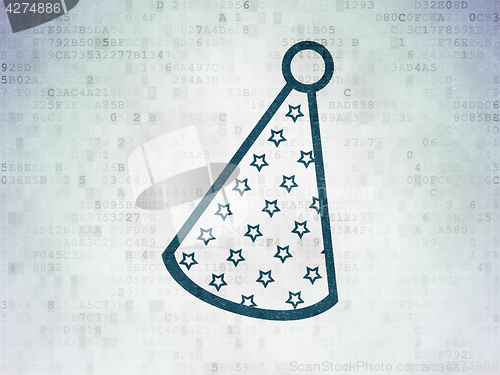 Image of Entertainment, concept: Party Hat on Digital Data Paper background