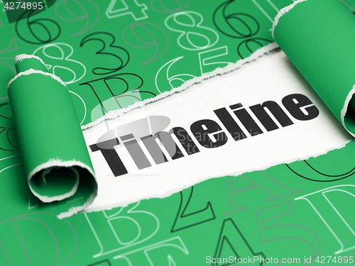 Image of Timeline concept: black text Timeline under the piece of  torn paper