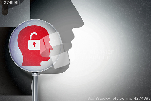 Image of Finance concept:  Head With Padlock with optical glass on digital background