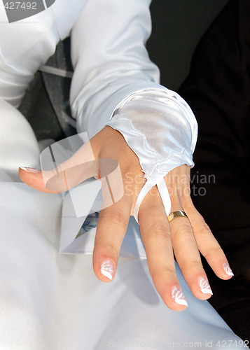 Image of Hand of the bride with wedding ring