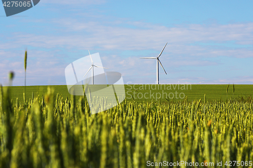 Image of landscape with windmills for green electric power 