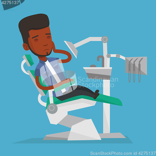 Image of Man suffering in dental chair vector illustration.