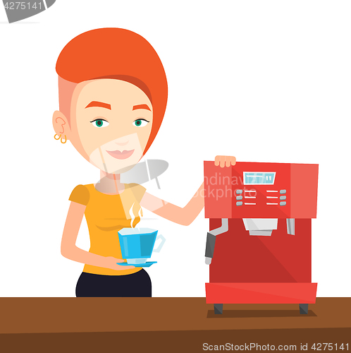 Image of Woman making coffee vector illustration.